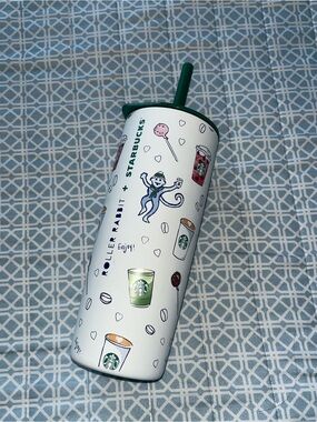 Roller Rabbit x Starbucks White Tumbler with Green Lid and Green Straw